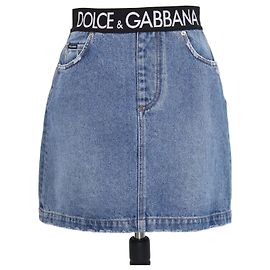 Dolce & Gabbana Rock aus blauem Denim mit Logo-Bund und Distressed-Effekt