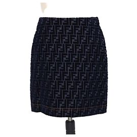 Minifalda Fendi de denim azul marino y terciopelo FF