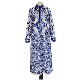 Dolce & Gabbana Multicolor Majolica Print Cotton Shirt and Crop Wide Leg Pants Set