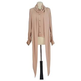 Camicia Patricia Loro Piana Beige in seta con mandala Ceramic e maniche a pipistrello lunghe