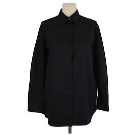 Hermès Camicia a maniche lunghe in cotone nero con logo ricamato Hermes