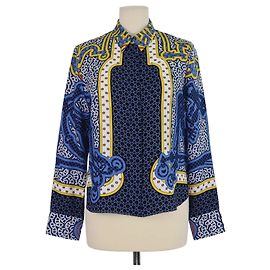Hermès Hemd aus blauer Seide mit Bandana Eperon d'Or Print