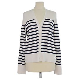 Christian Dior Dioriviera Mariniere Cardigan aus Seiden- und Baumwollstrick in Creme und Marineblau