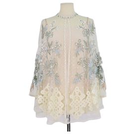 Blusa Biyan Cream Polyamide Sehati con cuentas y bordados florales