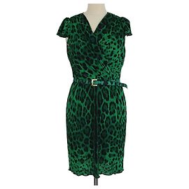 Robe courte à volants Dolce & Gabbana imprimé léopard vert/noir en viscose