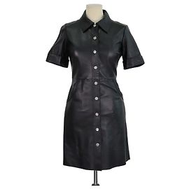 Maje Ripoli Mini Hemdkleid aus schwarzem Leder