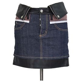 Mini saia sobreposta em denim e couro azul escuro/preto Dsquared2