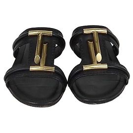 Tod's Double-T flache Pantoletten aus schwarzem Leder