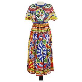 Dolce & Gabbana plissiertes Midi-Kleid aus mehrfarbiger Seide mit Carreto-Print
