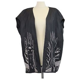 Rick Owens Gilet oversize senza maniche in cotone nero con ricamo Messiah