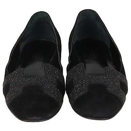 Hermès Hermes Black Suede Crystal Powder Nice Ballerinas