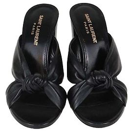Mules slide Bianca in pelle nera con nodo Saint Laurent