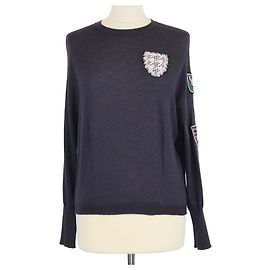 Felpa Christian Dior blu navy in misto cashmere con dettagli a patch