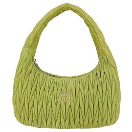 Miu Miu Wander Large Hobo in camoscio Matelassé Apple Green