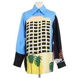 Chemise à manches longues en soie imprimée multicolore Loewe