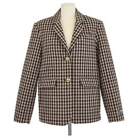 Blazer cruzado em mistura de lã xadrez castanho Ganni