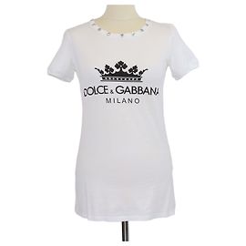 T-shirt Dolce & Gabbana in cotone bianco con stampa e strass