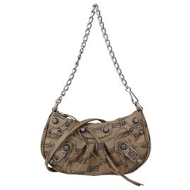 Borsa a tracolla Mini Le Cagole Balenciaga in tela rivestita marrone BB