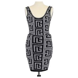Conjunto de Body e Saia em Jacquard de Viscose Blend Mosaico Preto/Branco Balmain