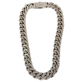 Collana a catena curb in metallo argentato ossidato Saint Laurent