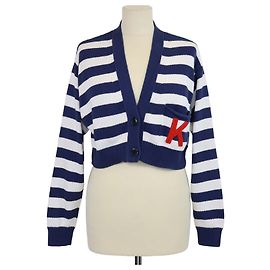 Kenzo Cropped Cardigan aus Baumwolle mit nautischen Streifen in Blau/Weiß