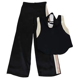 Lanvin Black Viscose Blend Draped Cowl Neck Cutout Top and Pants Set