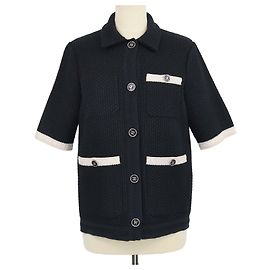 Cardigan a maniche corte in maglia di cotone misto nero/beige Chanel