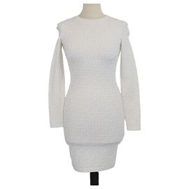 Vestido midi bodycon de punto FF Fendi Off White de manga larga