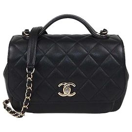 Chanel Black Quilted Caviar Leather Medium Business Affinity Flap Top Handle Bag