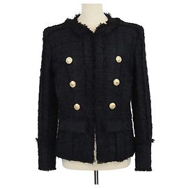 Chaqueta de manga larga de tweed metalizado negro Balmain
