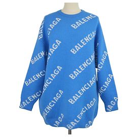 Balenciaga blauer Wollpullover mit Allover-Logo