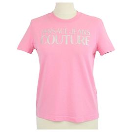 Autre Marque Camiseta de manga corta de algodón rosa con estampado de logotipo Versace Couture