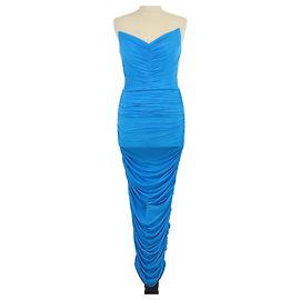 Autre Marque Alex Perry Blaues gerafftes trägerloses Midikleid