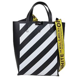 Off White Bolso Tote Off-White de cuero con rayas diagonales Negro/Blanco