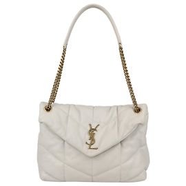 Borsa a tracolla Loulou Puffer Medium in pelle matelassé beige Saint Laurent