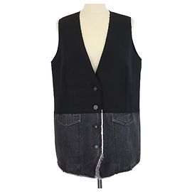 Autre Marque Brusnika Black Blend Viscose and Denim Knopf-Weste