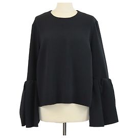 Blusa Roksanda em popeline de tecido misto preto com mangas sino