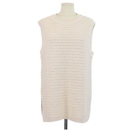Autre Marque Soft Goat Crochet-Weste aus Baumwollmischung in Beige
