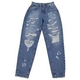 Calças Dolce & Gabbana em denim azul lavado com bolsos patchwork e rasgos