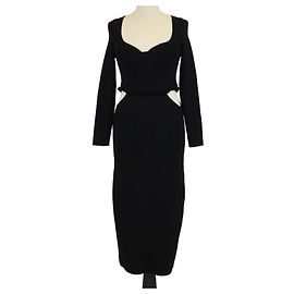 Sandro Midi-Kleid aus Viskosemisch-Strick in Schwarz mit Cut-Outs und langen Ärmeln