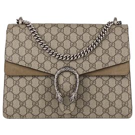 Gucci Beige GG Supreme Canvas and Suede Medium Dionysus Shoulder Bag
