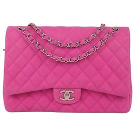 Borsa Chanel Maxi Classic Double Flap in pelle caviar matelassé e nubuck rosa