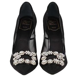 Roger Vivier Black Mesh Flower Strap Embellished Pumps