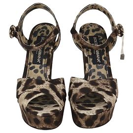 Sandalias de cuña de tela con estampado de leopardo marrón/beige Dolce & Gabbana