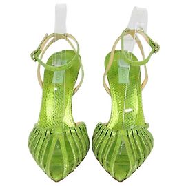 Autre Marque Sandali cage con cinturino alla caviglia Giannico in pelle embossed serpente verde metallizzato