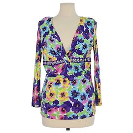 Top Versace multicolorido de mezcla de punto con estampado floral, cuello en V y manga larga