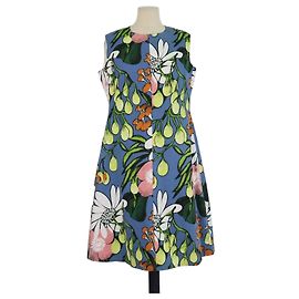 Abito midi senza maniche floreale in misto cotone e lino multicolore Marni