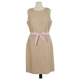 Vestido midi sin mangas de mezcla de punto beige Paule Ka