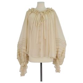 Blusa de seda cordada Rebellion beige Zimmermann