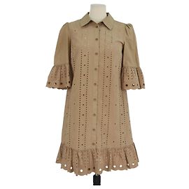 See by Chloé See By Chloe braunes Baumwoll-Eyelet-besticktes Hemdkleid